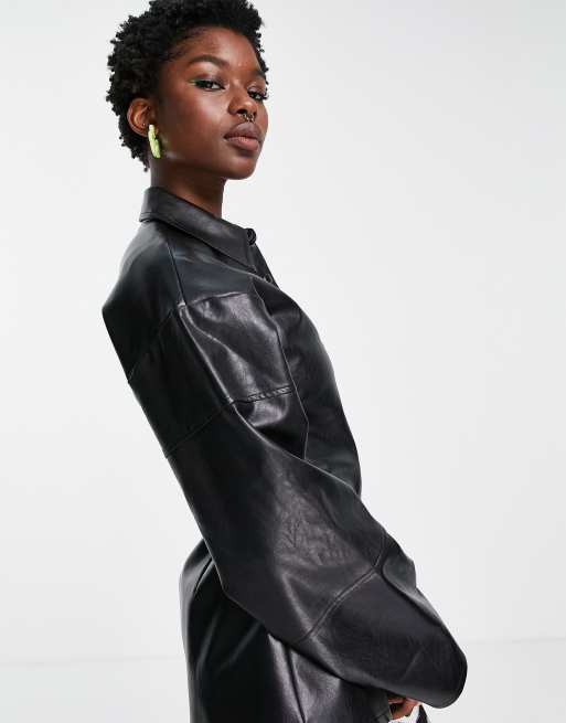 COLLUSION fitted faux leather shirt in black, 3 of 4