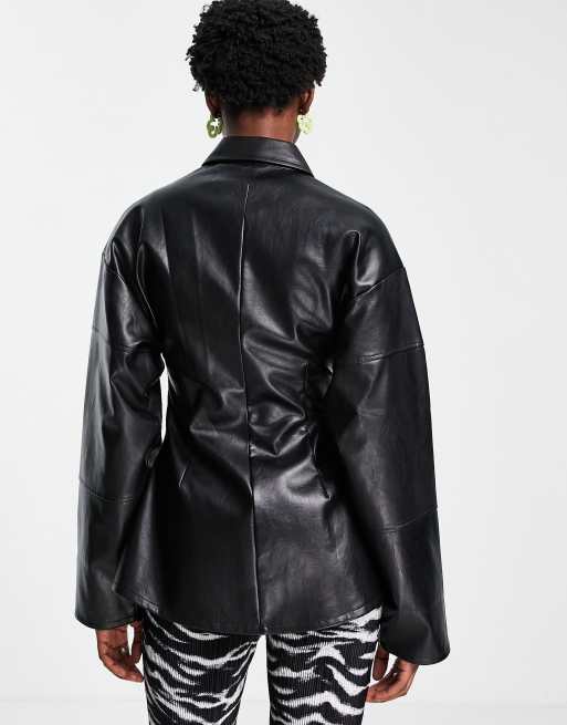 COLLUSION fitted faux leather shirt in black, 4 of 4