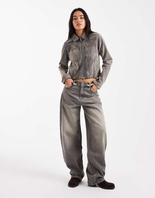 COLLUSION fitted flocked denim jacket with contrast stitch in washed grey