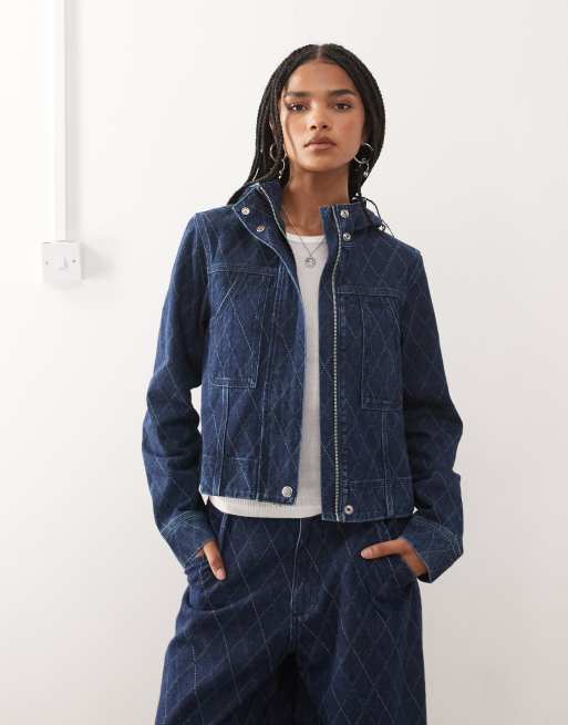 COLLUSION fitted hooded denim jacket in jacquard