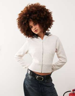 Collusion Fitted Hoodie With Faux Fur Trim Hood-neutral