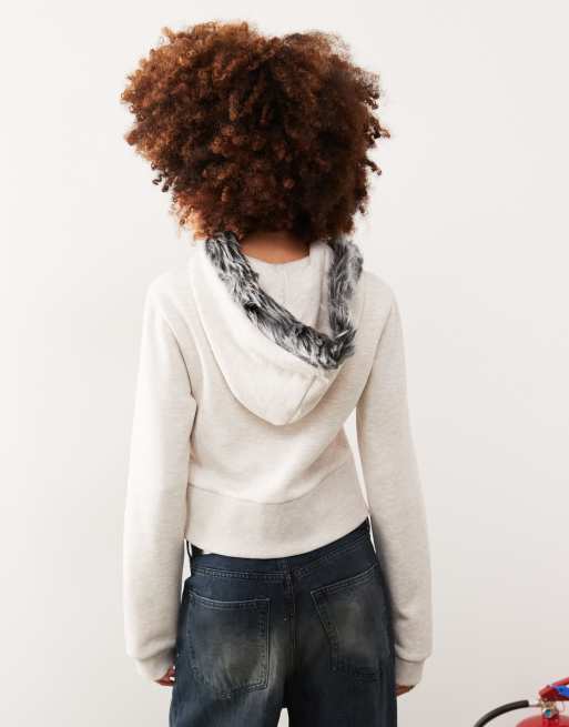 COLLUSION fitted hoodie with faux fur trim hood, 3 of 4