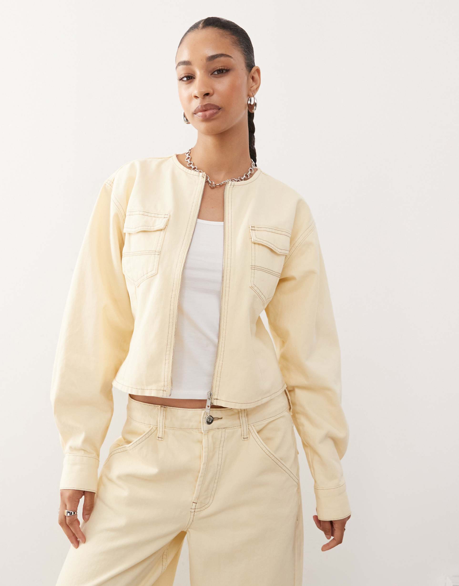 collusion fitted jacket in buttermilk - part of a set