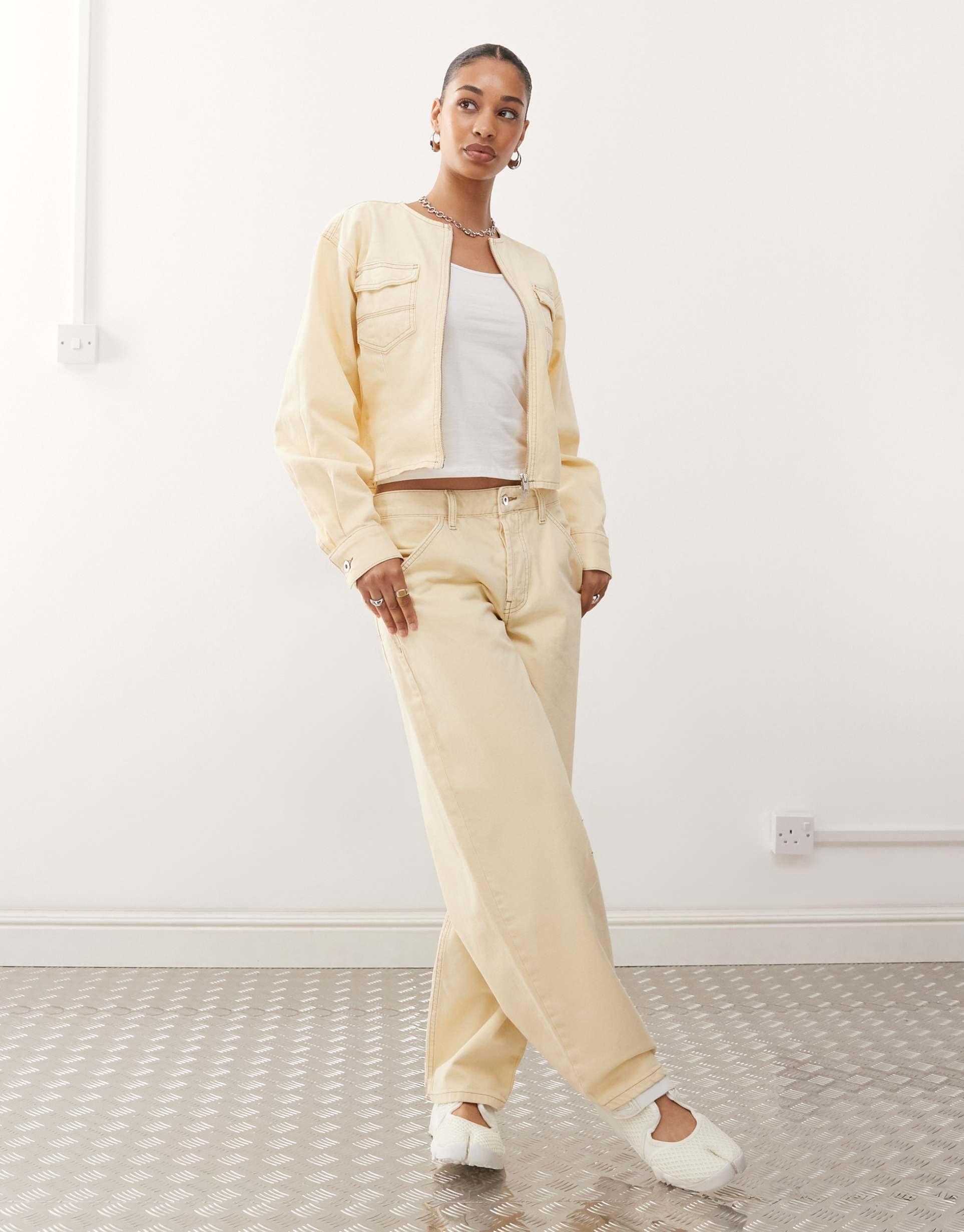 collusion fitted jacket in buttermilk yellow - part of a set