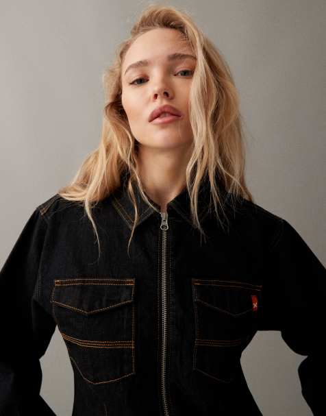 COLLUSION fitted jacket with orange contrast cuffs in dark blue - view 1