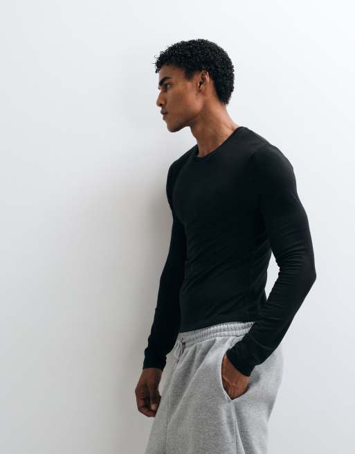 COLLUSION fitted long sleeve muscle t-shirt in black, 3 of 5