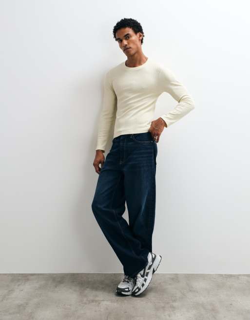 COLLUSION fitted long sleeve muscle t-shirt in waffle in cream, 2 of 5
