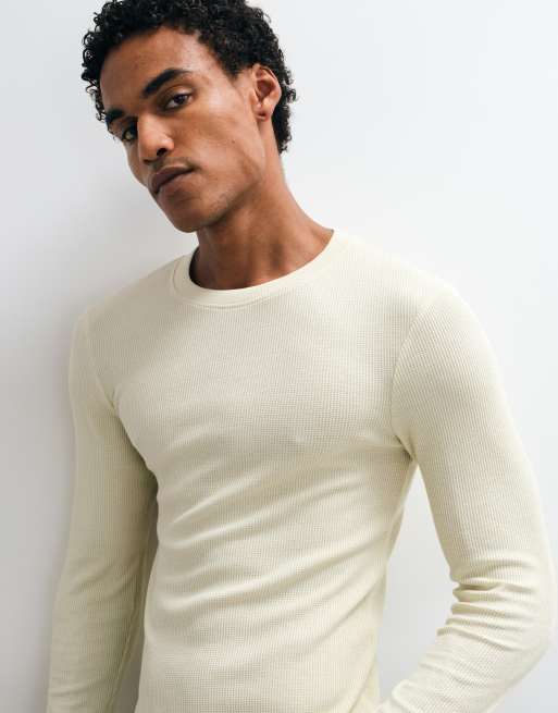 COLLUSION fitted long sleeve muscle t-shirt in waffle in cream, 5 of 5