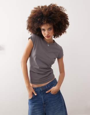 Collusion Fitted Longline Cap Sleeve T-shirt In Grey