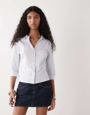 Collusion Fitted Shell Button Shirt In White