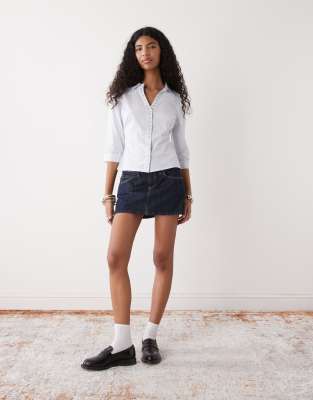 Collusion Fitted Shell Button Shirt In White