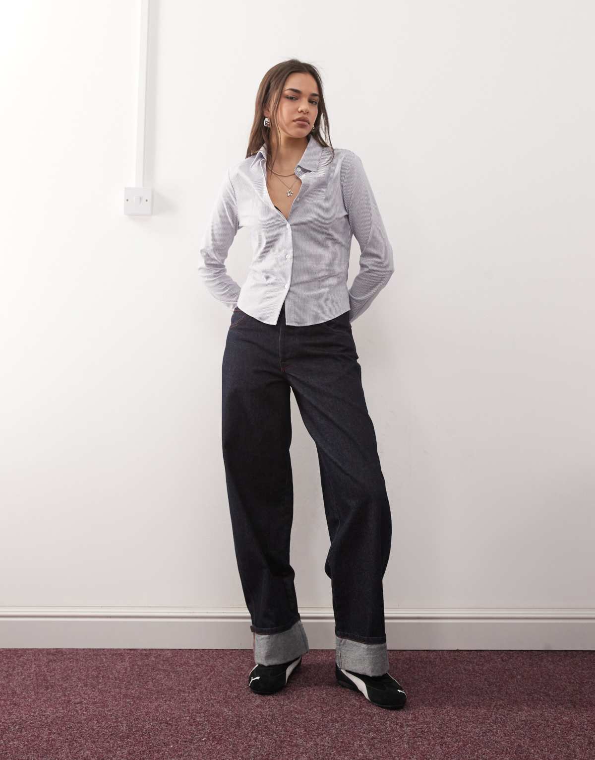 COLLUSION fitted shirt in mono stripe
