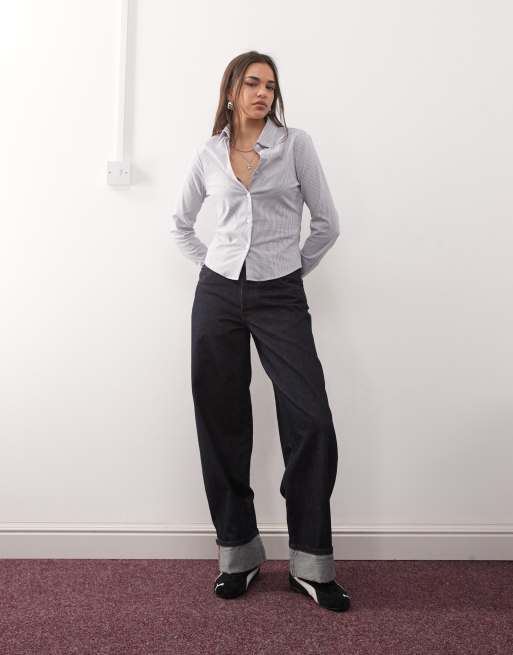 COLLUSION fitted shirt in mono stripe