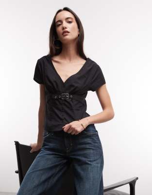 Collusion Fitted Shirt With Buckle Detail In Black