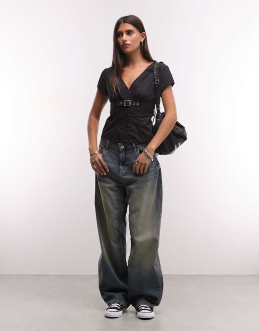COLLUSION fitted shirt with buckle detail in black, 3 of 4