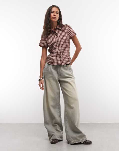 COLLUSION fitted shirt with pocket in pink & burgundy plaid - view 1