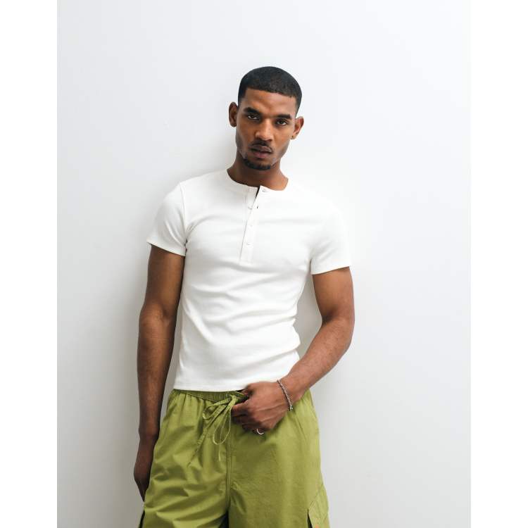 COLLUSION fitted short sleeve henley top in white | ASOS