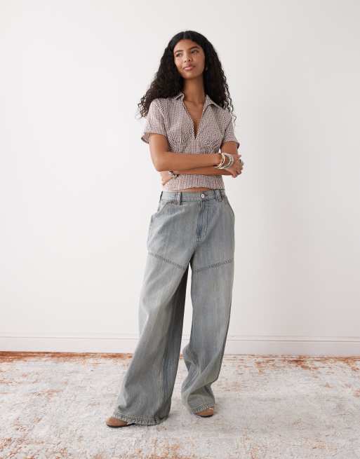 COLLUSION fitted short sleeve shirt in brown gingham, 2 of 4