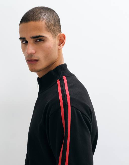 COLLUSION fitted side stripe funnel neck zip up in black, 4 of 5