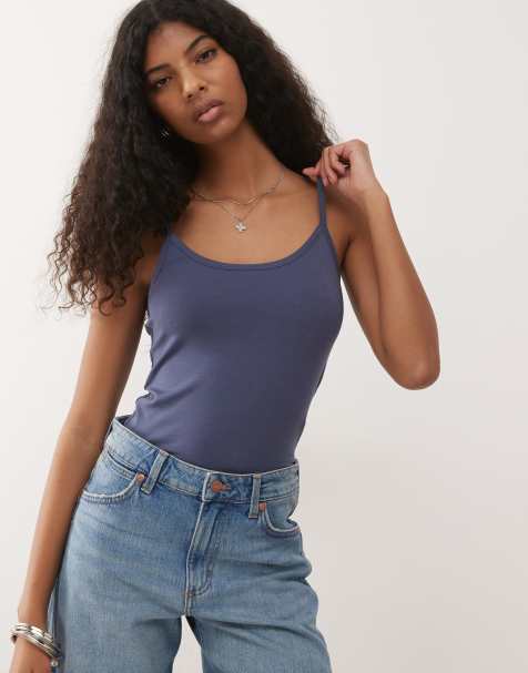 COLLUSION fitted spaghetti strap tank top in navy blue - view 1