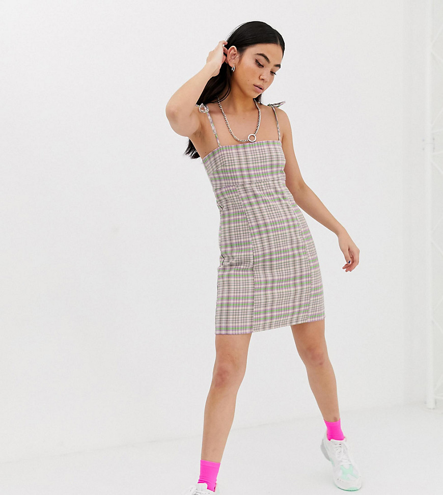 COLLUSION fitted tailored check mini dress-Grey