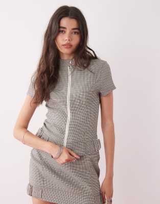 COLLUSION fitted tailored top in mixed check - view 1