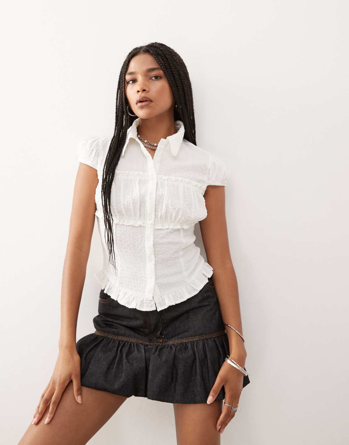 COLLUSION fitted textured shirt in white