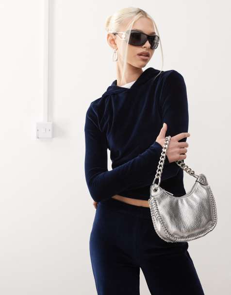 COLLUSION fitted track jacket in navy velour co-ord - view 1