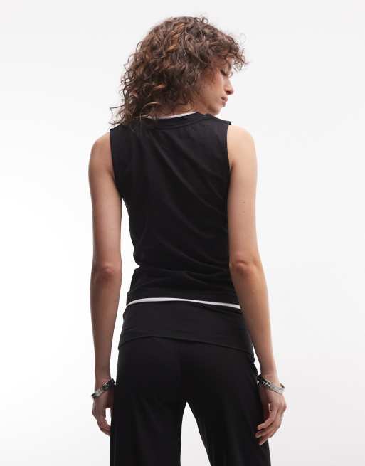 COLLUSION fitted v-neck tank co-ord in black, 4 of 4