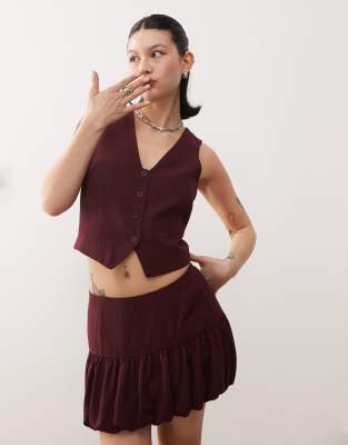 Collusion Fitted Vest In Wine - Part Of A Set-red