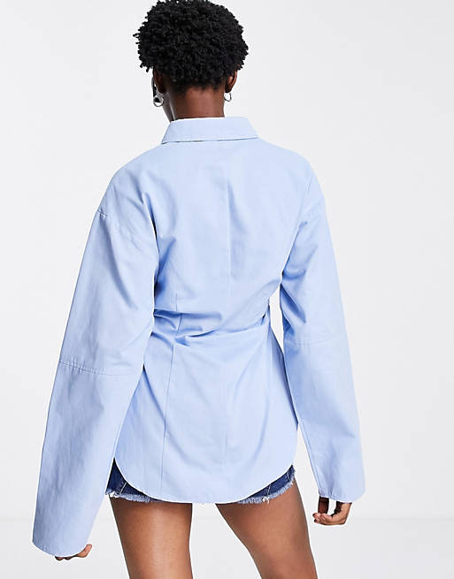  Shirts & Blouses/COLLUSION fitted waist shirt with cocoon sleeve in light blue 