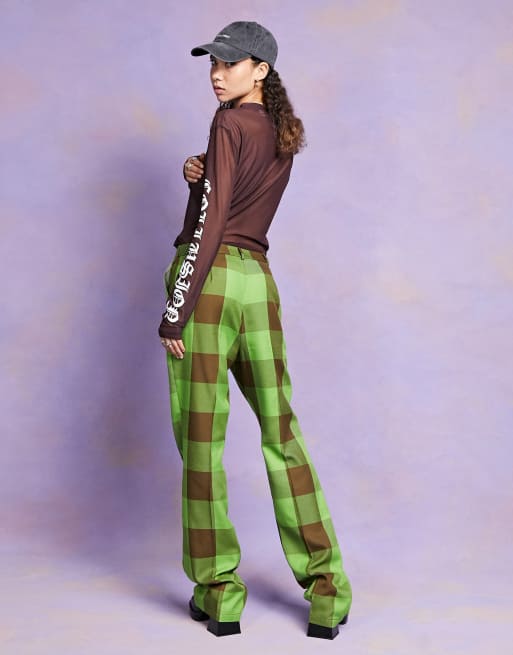 COLLUSION flare in green and brown check, 3 of 4