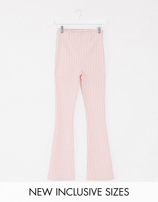 COLLUSION flare trouser in pink gingham