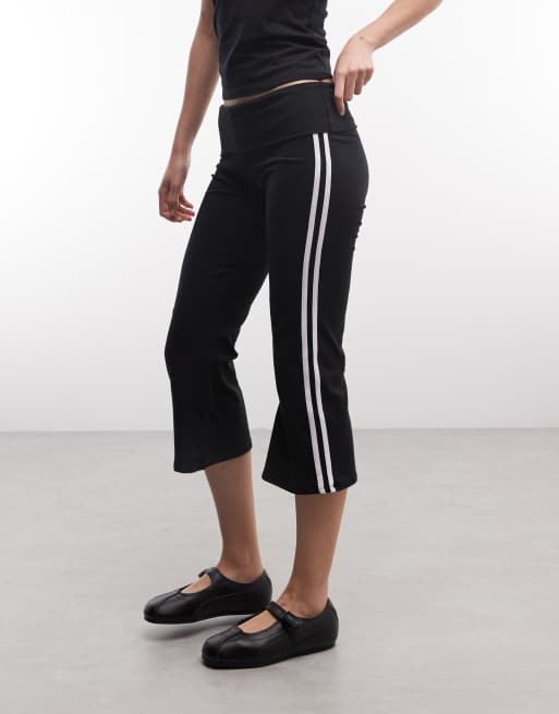 COLLUSION flared capri leggings in black with sporty stripe, 2 of 5
