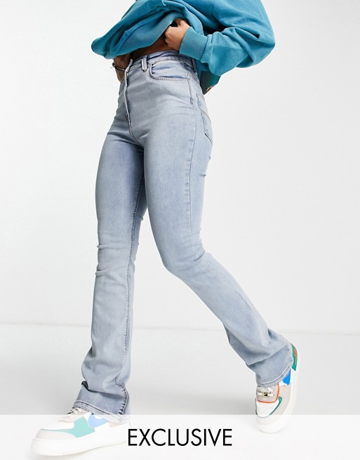 COLLUSION x008 cotton flare jeans in light bleach blue