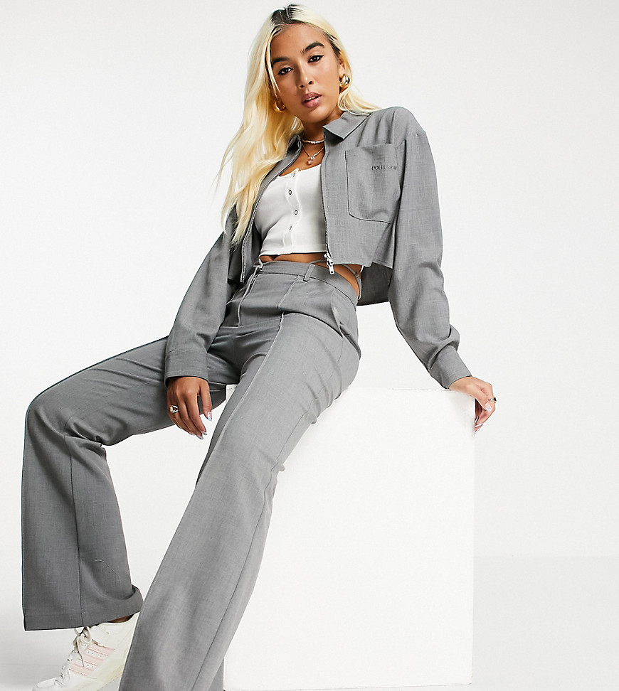 COLLUSION flared pants with waist strap detail in gray - part of a set-Grey