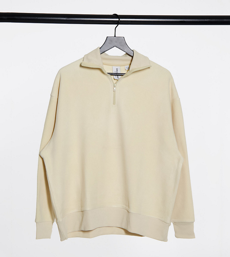 COLLUSION fleece funnel neck coordinating sweat in off white