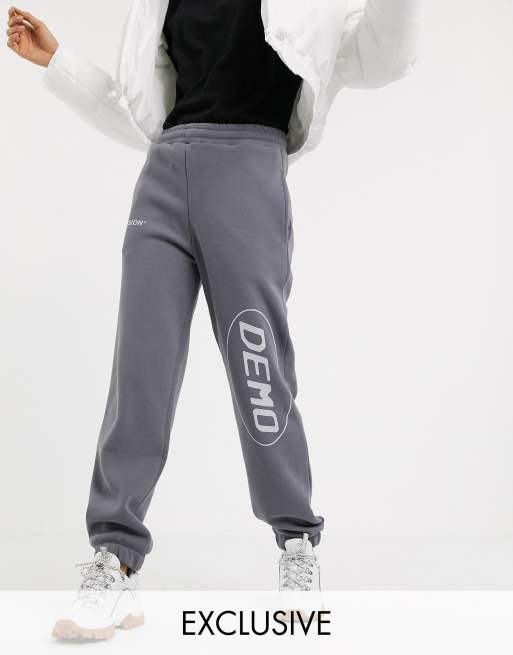 COLLUSION fleece jogger with placement print in grey