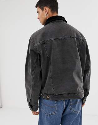 pile lined denim jacket black