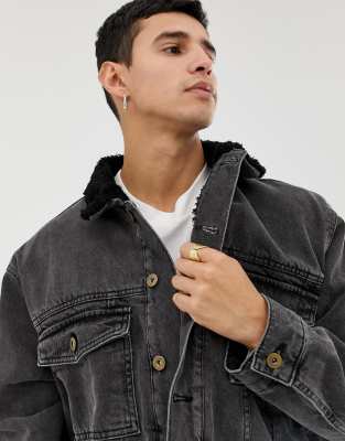 pile lined denim jacket black