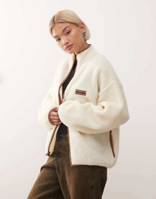 COLLUSION - Fleece met rits in crème, 2 van 4