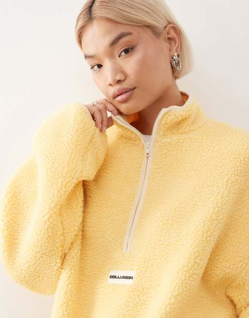 COLLUSION fleece quarter zip in buttermilk yellow