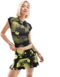 [Collusion] COLLUSION flippy micro mini skirt in bloom print (part of a set)-Black M BLACK
