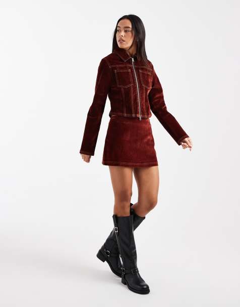 COLLUSION flocked denim co-ord with contrast stitch in burnt orange - view 1