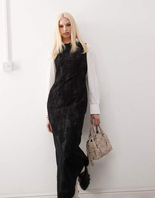 COLLUSION flocked denim midi dress in camo print ASOS