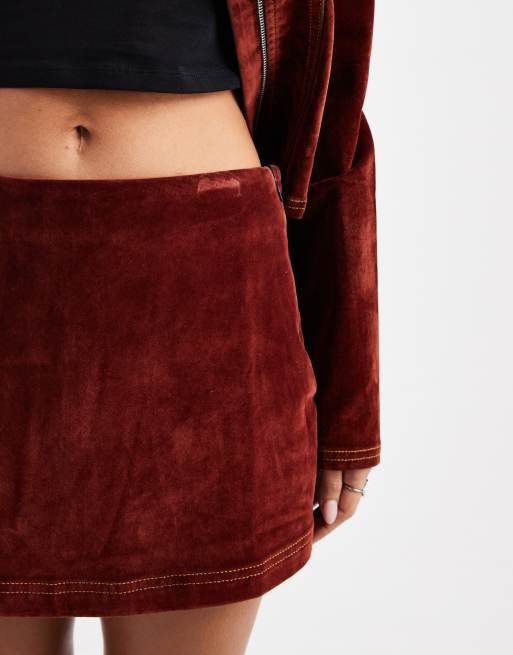 COLLUSION flocked denim mini skirt with contrast stitch in burnt orange (Part of a set), 2 of 5