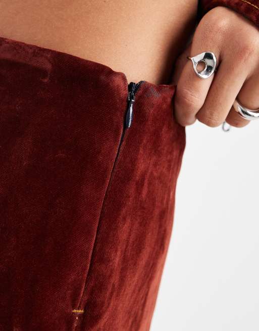 COLLUSION flocked denim mini skirt with contrast stitch in burnt orange (Part of a set), 4 of 5