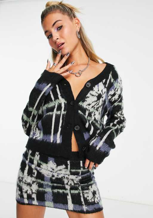 COLLUSION floral brushed knit cardigan in black co-ord | ASOS