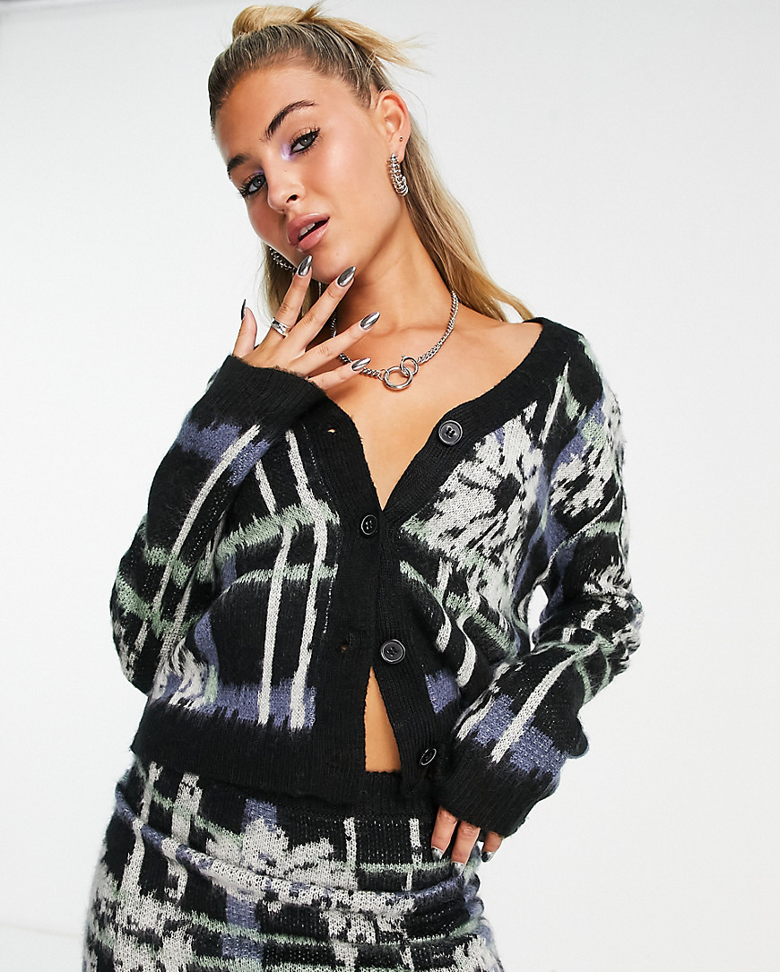 COLLUSION floral brushed knit cardigan in black - part of a set-Multi