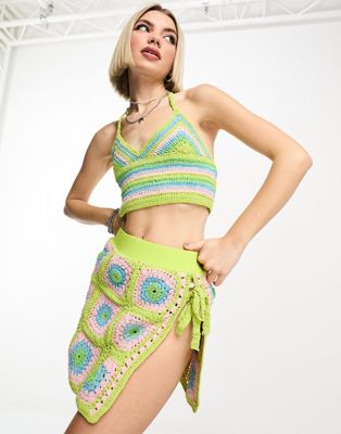 COLLUSION floral crochet beach mini skirt co ord in multi